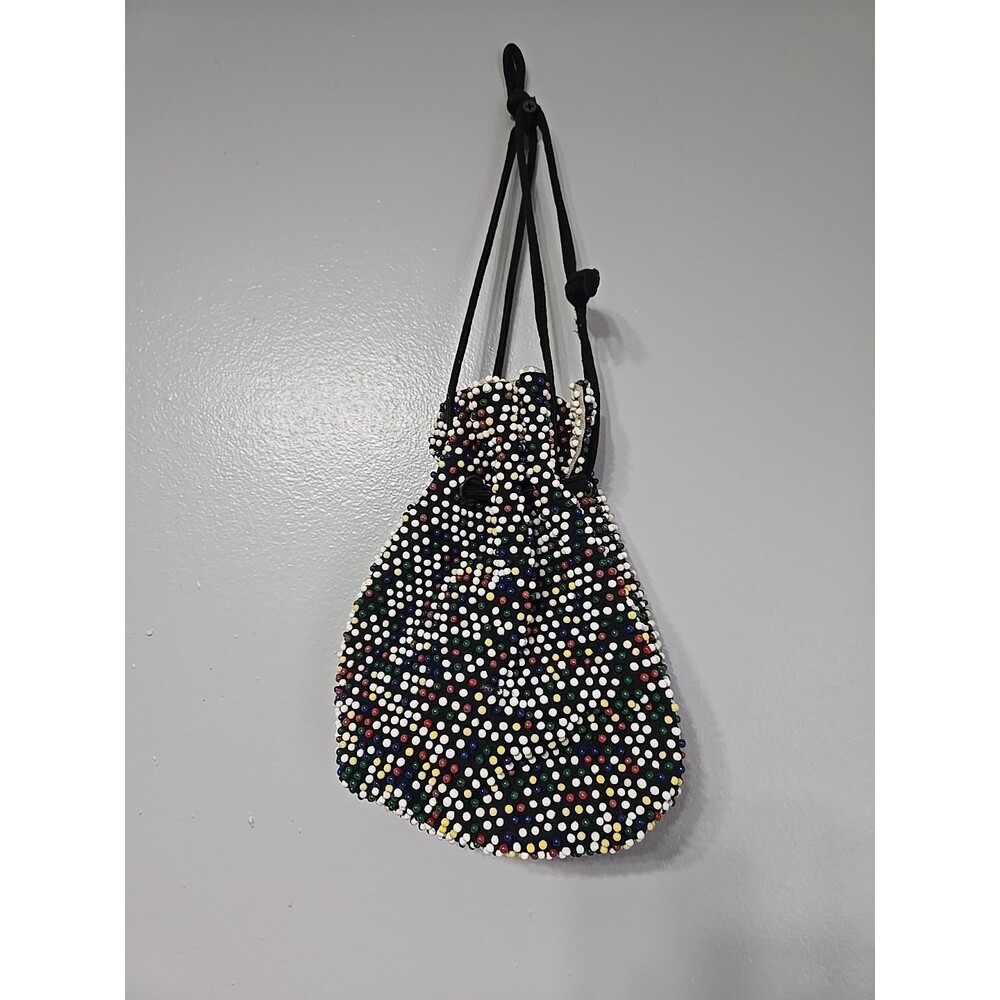 Vintage Dotted Beaded Drawstring Reversible Handbag--9” H X 9 “ L